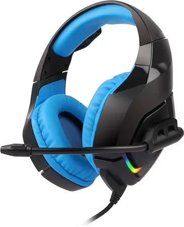 Zebronics Zeb Rush Blue Premium Wired Gaming On Ear Headphone with RGB LEDs Dual 3 5mm Jack Converter Pin Cushion Headband Volume Controller Adjustable Mic 40mm Neodymium Drivers