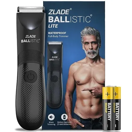 Zlade Ballistic LITE Manscaping Body Trimmer for Men Beard Body Pubic Hair Grooming Private Part Shaving Waterproof AAA Battery Powered Travel Lock 3 Second Long Press to Start