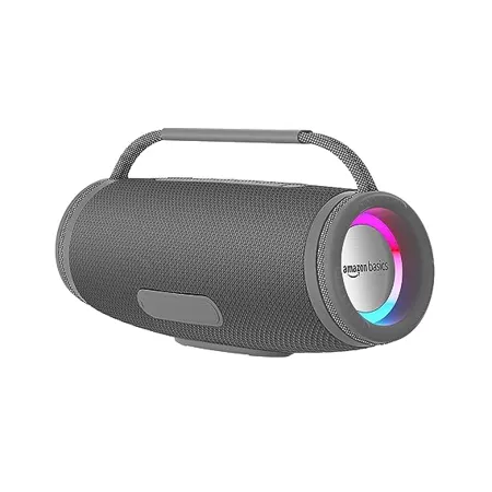 amazon basics Bluetooth 16W Speaker with TWS Function Powerful Bass BT 5 3 MicroSD Card Slot RGB Lights AUX Input USB Support and in Built Noise Cancelling Mic Grey 