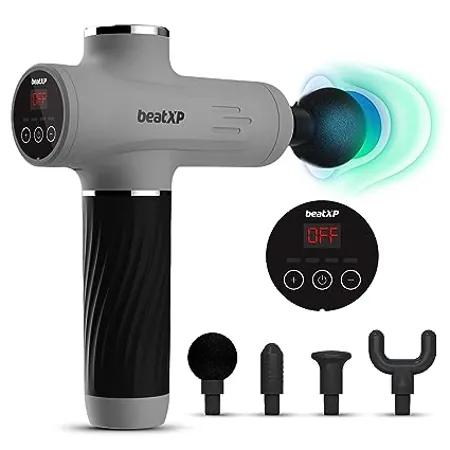 beatXP Bolt Go Massage Gun Body Massager Machine for Pain Relief Touch Display Back Massager for Men Women with 4 Attachments 4000mAh Battery up to 18 Months Warranty Matte Grey 