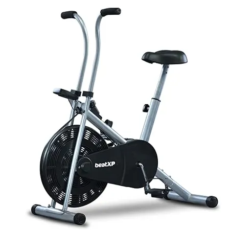 beatXP Tornado Airborne 1F AB90 Air Bike Exercise Cycle for Home Gym Cycle for Workout With Adjustable Cushioned Seat Non Slip Pedals Fixed Handles With 6 Months Warranty Silver Black 