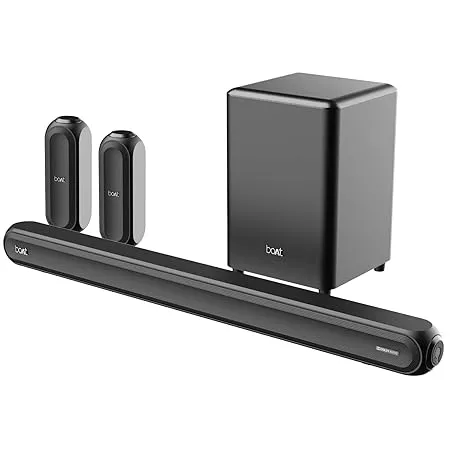 boAt Aavante Bar 3200D Soundbar with Dolby Audio 350W RMS Signature Sound 5 1 Channel 3D Surround Sound Dual Wireless Rear Speakers Master Remote Premium Black Premium Black 