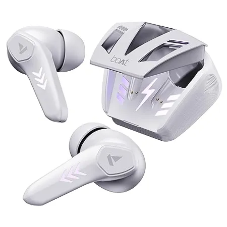boAt Airdopes 190 True Wireless in Ear Earbuds with Beast Mode 50ms for Gaming 40H Playtime Breathing LEDs Signature Sound Quad Mics ENx Tech ASAP Charge BT v5 3 White Sabre 
