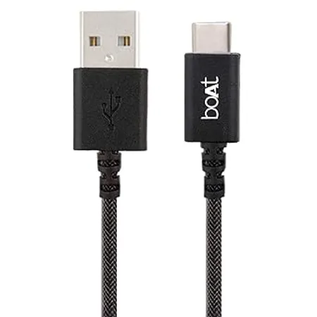 boAt Type C A400 Type C to USB A 2 Mtrs Cable 3A Fast Charging 480mbps Data Transmission Comparible for all Smartphones Tablets Black 