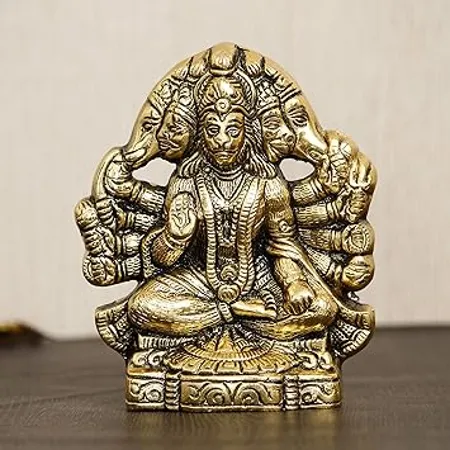 eCraftIndia Golden Metal Lord Panchmukhi Hanuman Statue Bajrangbali Religious Idol Murti for Home Office Entrance Pooja Room Temple Mandir Gift Purpose