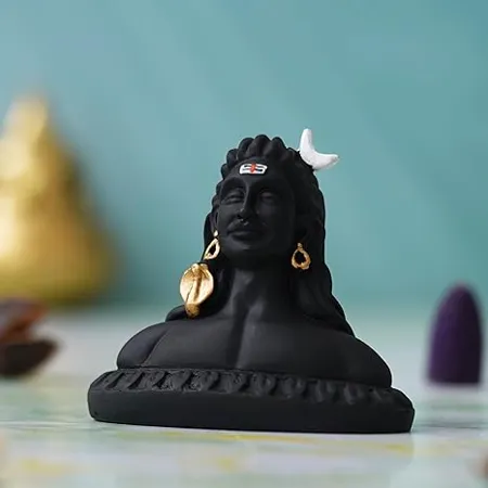 eCraftIndia Handcrafted Polyresin Black Adiyogi Lord Shiva Statue Murti for Car Dashboard Home Pooja Room Office Decor