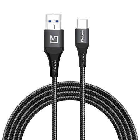 iVoltaa Braided Metal 3A Sync Fast Charge Type C Cable 1 M 3 3 Ft Long Black 