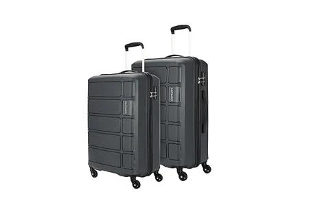 kamiliant by American Tourister Harrier 2 Pc Set 55 cms 68 cms Small Medium Polypropylene PP Hard Sided 4 Wheels Spinner Luggage Set Suitcase Set Trolley Bag Set Iron Grey 