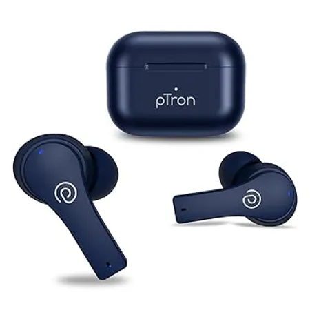 pTron Bassbuds Tango in Ear TWS Earbuds TruTalk AI ENC Calls Movie Mode 40Hrs Playtime Bluetooth5 1 Headphone with HD Mics Touch Control IPX4 Water Resistant Type C Fast Charging Royal Blue 