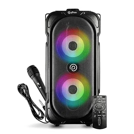 pTron Fusion Party v2 40W Karaoke Bluetooth Party Speaker with 3M Wired Microphone Dual Drivers RGB Lights USB SD Card Playback Auto TWS Function Remote Control Black 