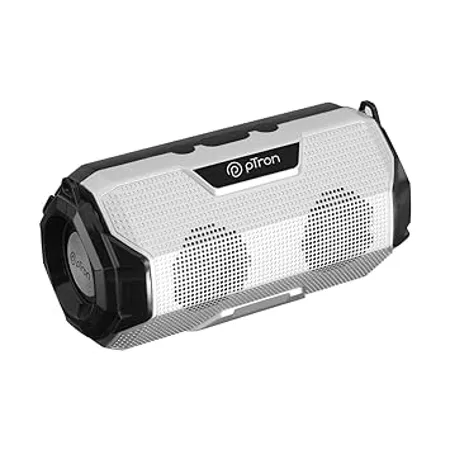 pTron Newly Launched Fusion Rock 16W Portable Bluetooth 5 0 Speaker with Dual Drivers 6Hrs Playtime Speaker for Phone Laptop Tablets Aux TF Card USB Drive Playback TWS Function Silver Black 