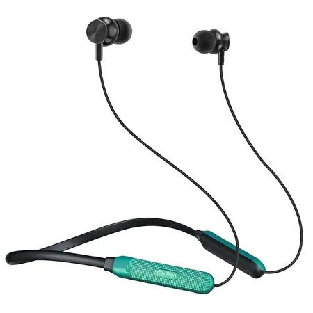 pTron Tangent Duo Bluetooth 5 2 Wireless in Ear Headphones 13mm Driver Deep Bass HD Calls Fast Charging Type C Neckband Dual Pairing Voice Assistant IPX4 Water Resistant Black Green 