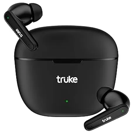 truke BTG Beta True Wireless in Ear Earbuds with 13mm Big Speaker Drivers 38H Playtime Fast Charging True Gaming Mode Instant Pairing AAC Codec Dual Mic ENC Bluetooth 5 3 IPX4 Black 