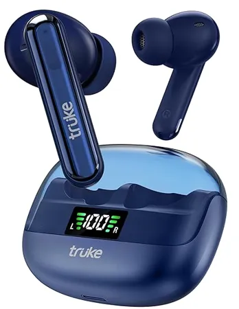 truke Newly Launched Buds Vibe True Wireless in Ear Earbuds with 35dB Real ANC Quad Mic ENC 13mm Big Speaker 4 EQ Modes 48H Playtime Fast Charge 40ms Low Latency AAC Codec BT 5 3 IPX5 Blue 