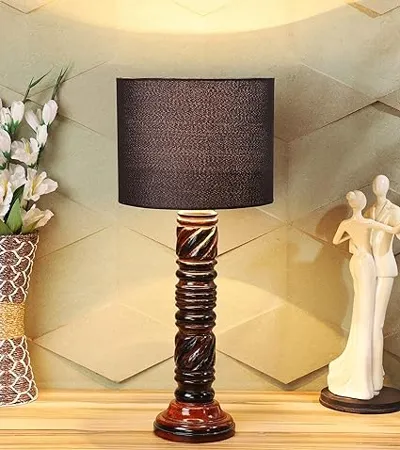 tu casa Mango Wood Table Lamp Black
