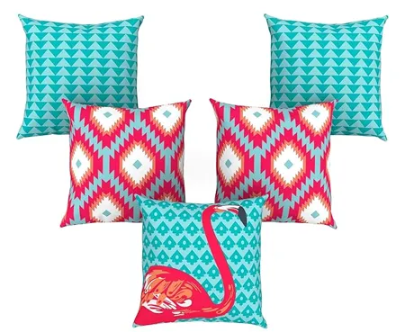 AEROHAVEN Set of 5 Abstract Decorative Hand Made Jute Throw Pillow Cushion Covers CC 106 16 Inch x 16 Inch 