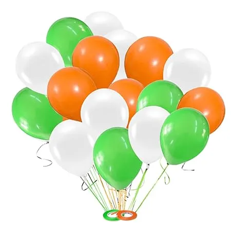 AMFIN Pack of 50 Metallic Balloons with Curling Ribbon for Republic Independence Day Decoration Special Decorations Tricolor Orange Green and White Balloons