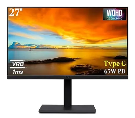 Acer CB271U 27 Inch WQHD 2560 x 1440 IPS LCD Monitor with LED Back Light I Type C 65W PD I 1 MS 75Hz I 350 Nits I HDR 10 I Height Adjustment Tilt Pivot I Display HDMI Ports I Eye Care I Speakers
