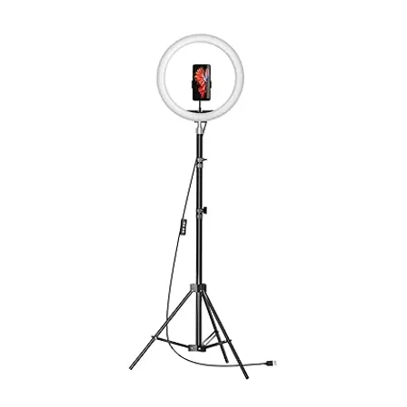 Amazon Basics LED Ring Light 12 inch with Hot Shoe Adapter Stand Cameras and 3 Temperature Modes