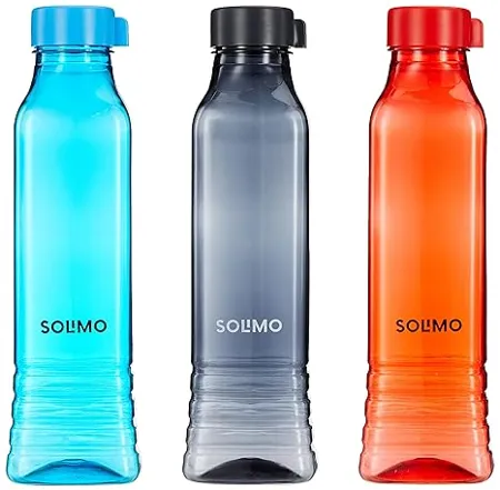Amazon Brand Solimo Premium Plastic Water Bottle Set Square Body Set of 3 Multi Color 1000 ml