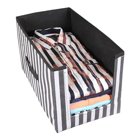 Amazon Brand Solimo Printed Fabric Shirt Stacker Organiser Set of 1 Black