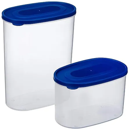 Amazon Brand Solimo Set of 2 Kitchen Storage Containers 1650 ml 950 ml Blue Plastic 