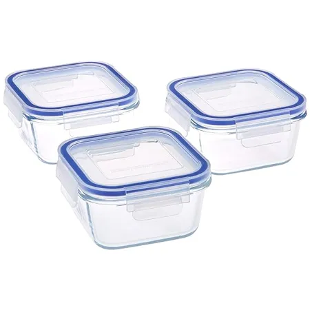  Amazon Brand Solimo Square Glass Storage Container Set 450ml Set of 3 Transparent
