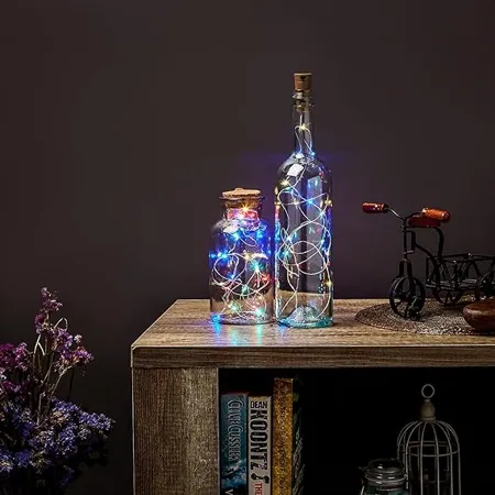 Amazon Brand Solimo Wine Bottle String Lights Copper Wire Battery Operated 2 M Multicolour 20
