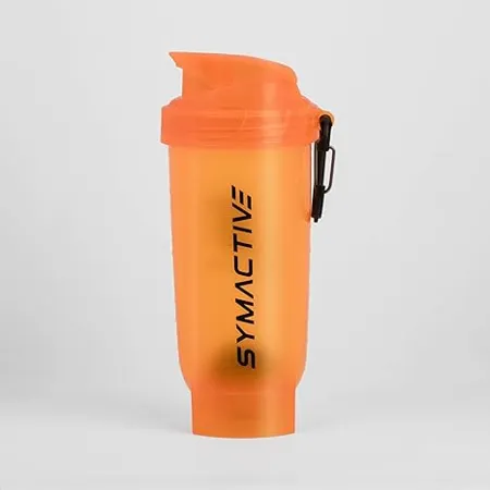 Amazon Brand Symactive Leakproof Unbreakable Gym Protein Shaker Bottle with Rounded Bottom Blender Ball Hook BPA Free Color Orange 600 ml 