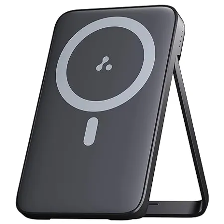 Ambrane 10000mAh Magnetic Wireless Power Bank for iPhone 12 Above 22 5W Wired 15W Wireless Charging Mobile Stand Type C PD Input Output Li Polymer Aerosync PB 10 Black 