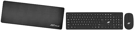 Ant Value FKBRI05 Multimedia Wireless Keyboard Mouse Combo Ant Value MM300 Gaming Mouse Pad L Large with Stitched Edges Waterproof Non Slip Base for Gaming Office Black