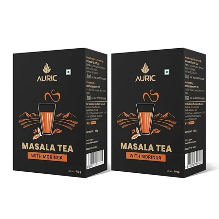 Auric Kadak Moringa Masala Tea Black Tea from Assam Darjeeling Tea Blended with 7 Real Spices Cardamom Cinnamon Ginger Black Pepper Tulsi Star Anise Clove 1 Kg