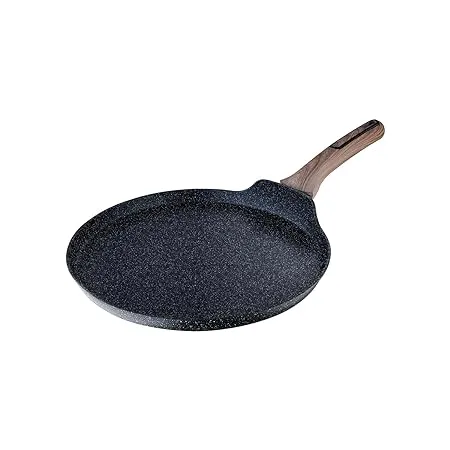 BERGNER Ultimate ILag Marble Non Stick Tawa Dosa Tawa 28 cm Induction Base Wooden Soft Touch Handle Food Safe PFOA Free Thickness 3 5mm 1 Year Warranty Grey