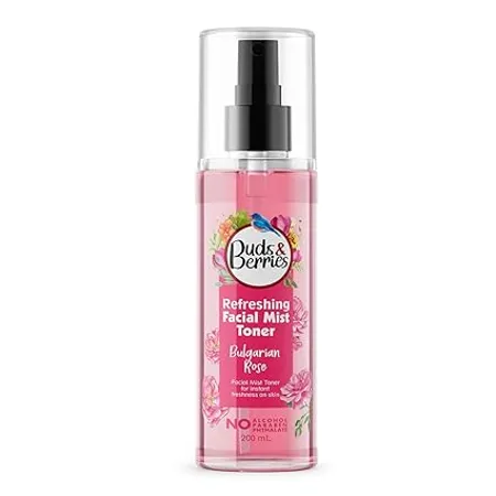 Buds Berries Bulgarian Rose Refreshing Facial Mist Toner Instant Freshness Shrinks Pores Normal to Oily Skin 200ml Alcohol Free Paraben Free