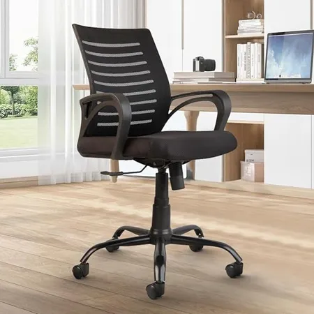 CELLBELL Desire C104 Mesh Mid Back Ergonomic Office Chair Study Chair Revolving Chair Computer Chair for Work from Home Metal Base Height Adjustable Chair Black 