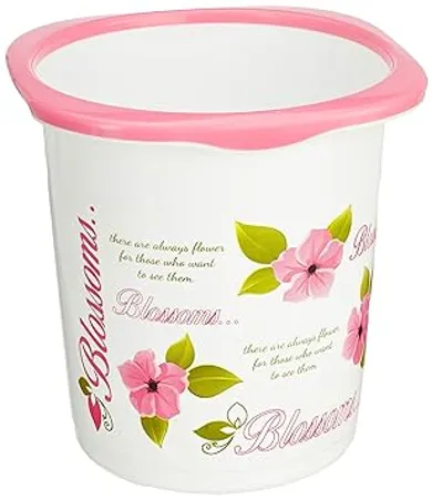 CELLO Blossom Plastic Dustbin 7 Liters White and Pink