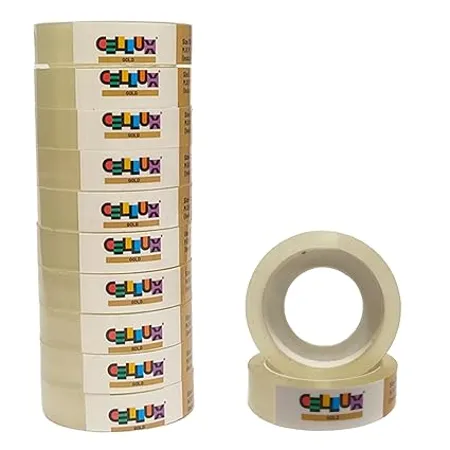 CELLUX 12 Rolls Gold Transparent Tape Refills Clear Tape Cello Tape All Purpose Transparent Glossy Tape for Office Home School 0 5 Inch X 9 Meter Per Roll