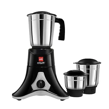 Cello Crown Grind N Mix Mixer Grinder 500Watt with 3 Stainless Steel Jars Black