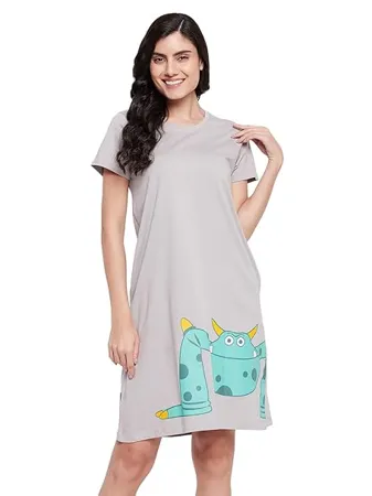 Clovia Women s Cotton Print Me Pretty Short Nightdress with Pocket