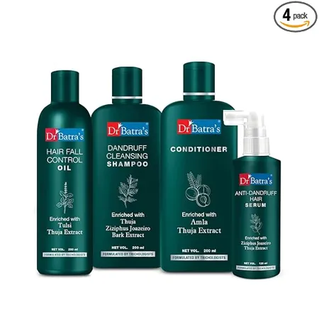 Dr Batra s Anti Dandruff Hair Serum Conditioner Hair Fall Control Oil 200 ml and Dandruff Cleansing Shampoo 200 ml Best Hair Product Combo for Men Women 200 ml Pack of 4 