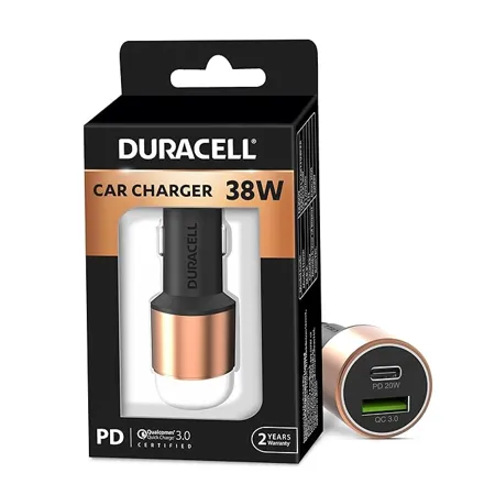Duracell 38W Fast Car Charger Adapter with Dual Output Quick Charge Type C PD 20W Qualcomm Certified 3 0 Compatible for iPhone All Smartphones Tablets More Copper Black 