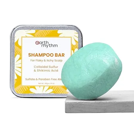 Earth Rhythm Anti Dandruff Shampoo Bar for Itchy Flaky Scalp Men Women Contains Arnica Peppermint Menthol Extracts Sulphate Paraben Free Tin 80gm