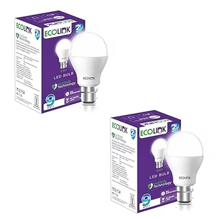 EcoLink 9 Watt Base B22 LED Bulb Cool White Pack of 2 