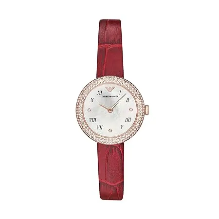 Emporio Armani Women s Two Hand Watch Red Leather Glitz