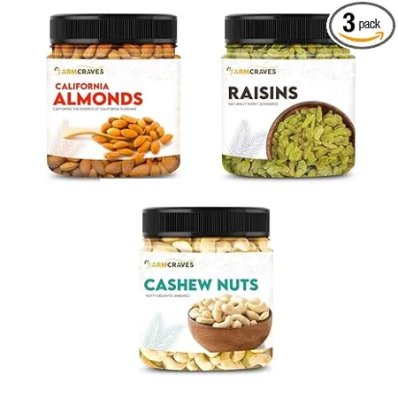 FARMCRAVES Premium Dry Fruits Combo Pack 750g Whole Almond 250g Cashew 250g Raisin 250g Healthy Dry Fruit Snack Combo