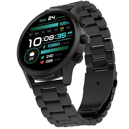 Fire Boltt Newly Launched Infinity Luxe Vivid 1 6 HD Round Display Stainless Steel Luxury Smartwatch 4GB Inbuilt Storage Bluetooth Calling TWS Connectivity 100 Watch Faces Black 