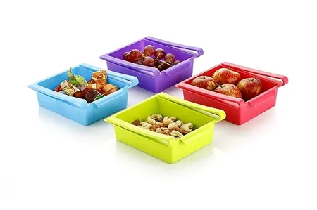 Floraware Plastic Refrigerator Storage Rack Set Set of 4 Multicolour