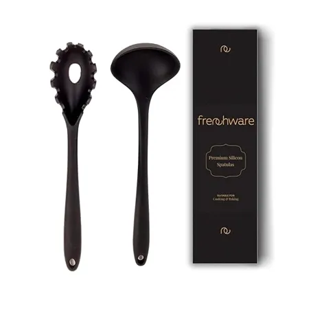 Frenchware Non Stick Premium Silicone Spatula for Cooking Baking Mixing Seamless Design Server Ladle Black 