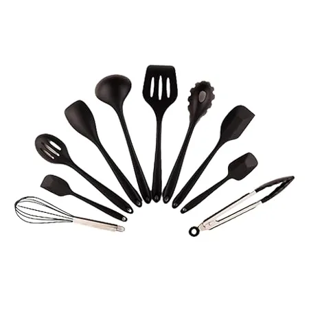 Frenchware Set of 10 Non Stick Silicone Spatula Set for Cooking Baking Heat Resistant 40 C to 230 C Food Grade BPA Free Dishwasher Safe Black 