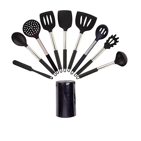 Frenchware Set of 9 Non Stick Premium Silicone Spatula for Cooking Baking Mixing Heat Resistant up to 230 C Food Grade BPA Free Dishwasher Safe FDA Approved Black 